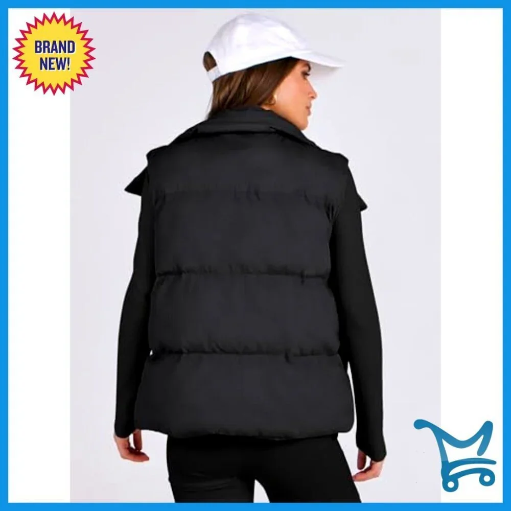 Quilted Puffer Vest Lightweight Sleeveless Jacket Stand Collar Zip Up Winter